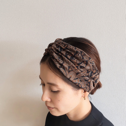 ◈スカーフ調/ペイズリー柄(スミクロ×マロン)◈ さらっと着けれる