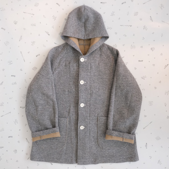 『 お仕立て承ります♪ 』リバーシブルニット ロングコート 　moku gray & chick beige 10枚目の画像