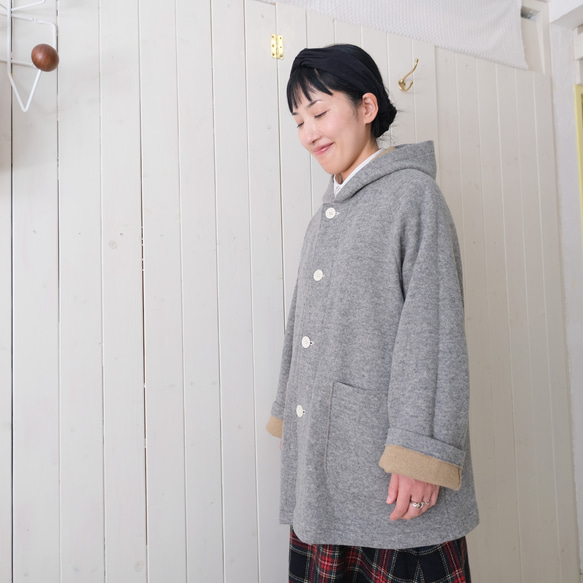 『 お仕立て承ります♪ 』リバーシブルニット ロングコート 　moku gray & chick beige 19枚目の画像