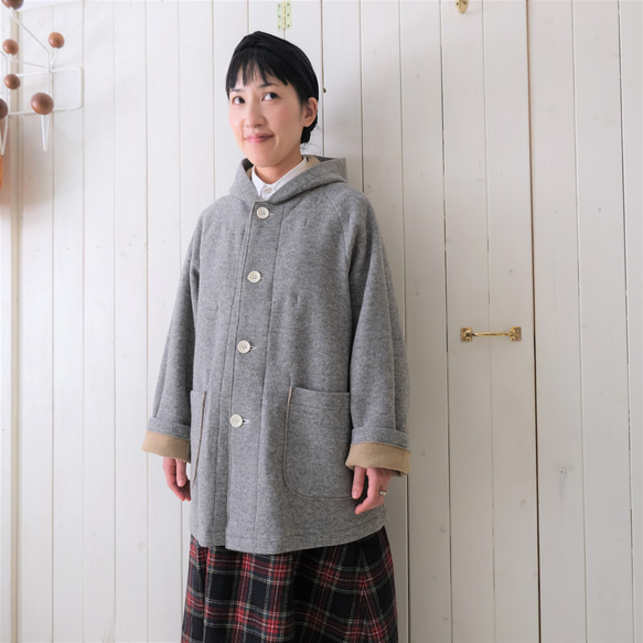 『 お仕立て承ります♪ 』リバーシブルニット ロングコート 　moku gray & chick beige 12枚目の画像