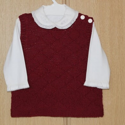 ハンドメイド　手編み　ベスト　レッド　ピンク 編み物キット #4-6 モチーフつなぎのベビーベスト（スクエアネック）