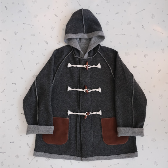 reversible wool long coat   * moku gray & charcoal gray * 第4張的照片