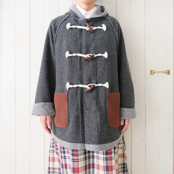 『 お仕立て承ります♪ 』リバーシブルニット ロングコート 　moku gray & charcoal gray 10枚目の画像