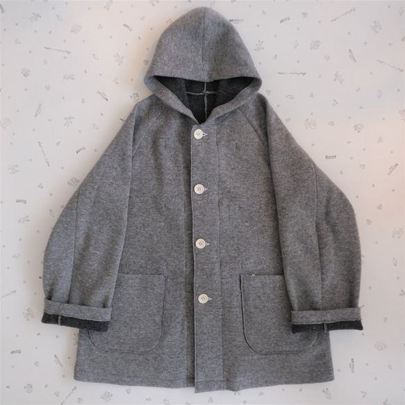 『 お仕立て承ります♪ 』リバーシブルニット ロングコート 　moku gray & charcoal gray 5枚目の画像