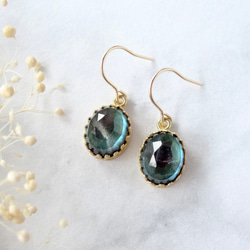 フレーム ラブラドライト クリスタルの14kgfピアス 天然石 金属