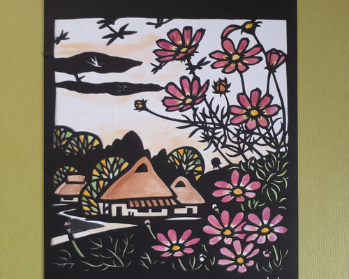 切り絵 田舎の四季/春夏秋冬4点セット