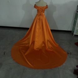 亮橙色熒光色露肩色繫帶繫帶禮服出眾時尚外觀/婚禮 第2張的照片