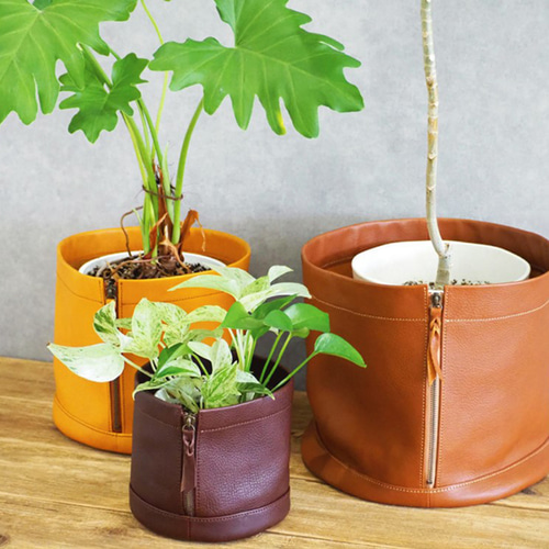 ファスナー付きレザー 鉢カバー 3号 4号サイズ レザー 観葉植物