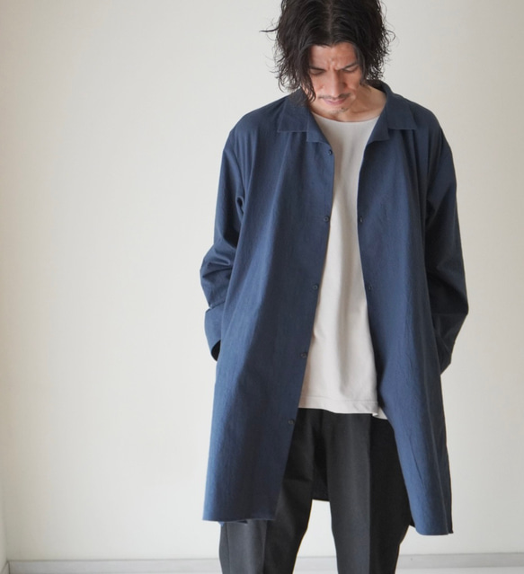 unisex シャツジャケットオープンカラー　ワッシャー加工cotton100% 9枚目の画像