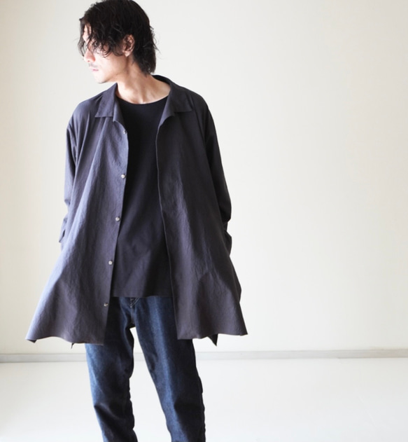 unisex シャツジャケットオープンカラー　ワッシャー加工cotton100% 7枚目の画像