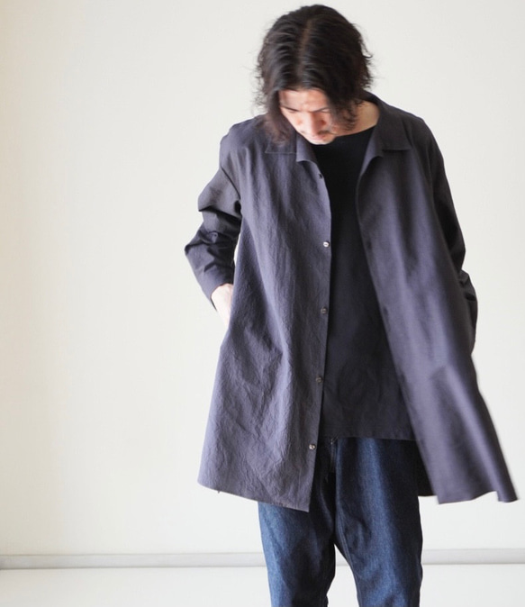 unisex シャツジャケットオープンカラー　ワッシャー加工cotton100% 6枚目の画像