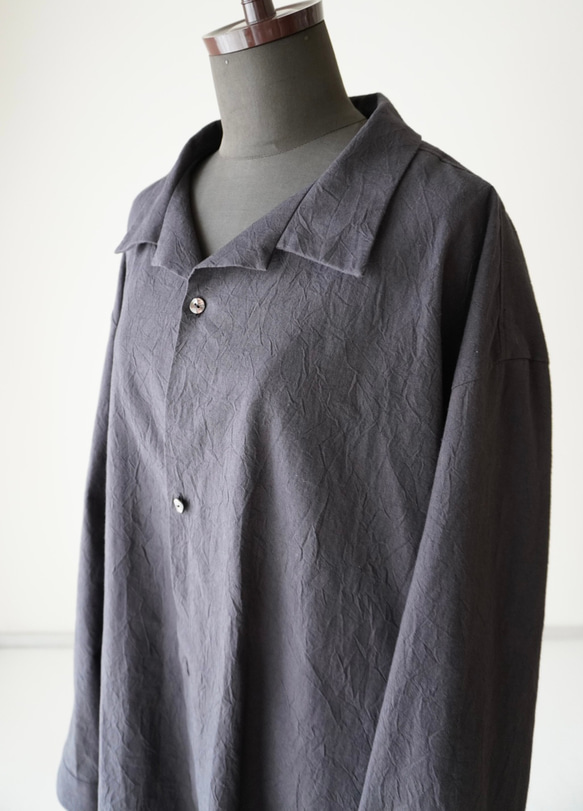 unisex シャツジャケットオープンカラー　ワッシャー加工cotton100% 16枚目の画像