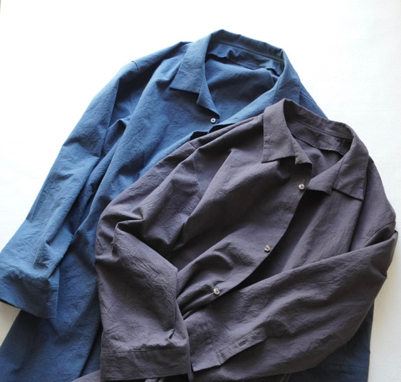 unisex シャツジャケットオープンカラー　ワッシャー加工cotton100% 2枚目の画像