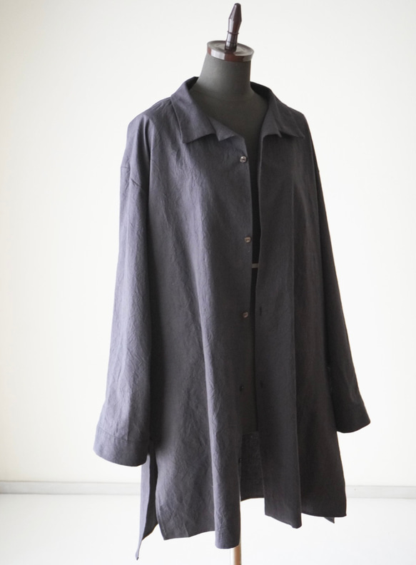unisex シャツジャケットオープンカラー　ワッシャー加工cotton100% 15枚目の画像