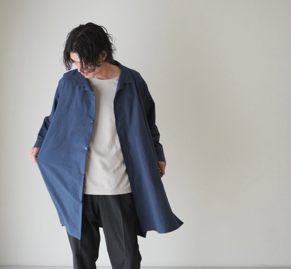 unisex シャツジャケットオープンカラー　ワッシャー加工cotton100% 10枚目の画像