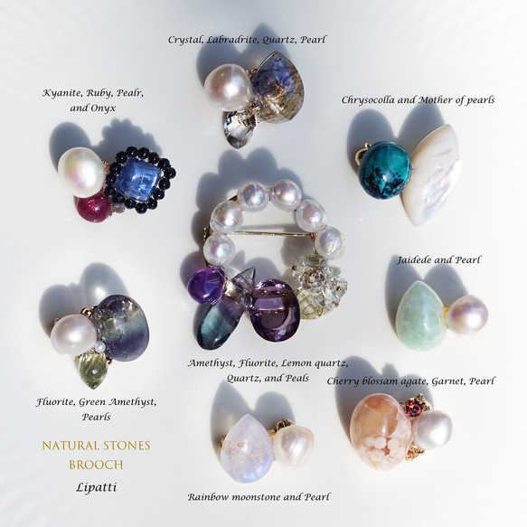 ラブラドライト水晶とマーキス水晶、真珠のブローチ　～Cordelia 5枚目の画像