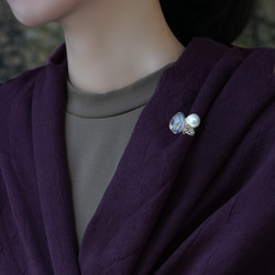 ラブラドライト水晶とマーキス水晶、真珠のブローチ　～Cordelia 7枚目の画像