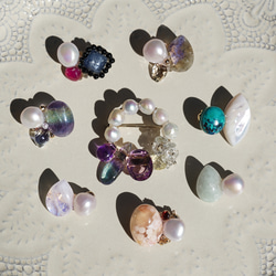 ラブラドライト水晶とマーキス水晶、真珠のブローチ　～Cordelia 11枚目の画像