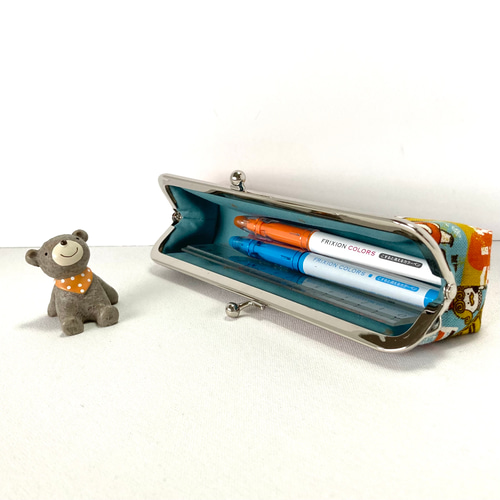 受注製作】レトロラベル柄のスリムがま口ペンケース・メガネケース