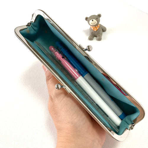 受注製作】レトロラベル柄のスリムがま口ペンケース・メガネケース