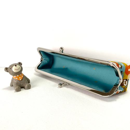 受注製作】レトロラベル柄のスリムがま口ペンケース・メガネケース