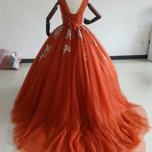 カラードレス 茶色テラコッタ ソフトチュール レース エアリー感  