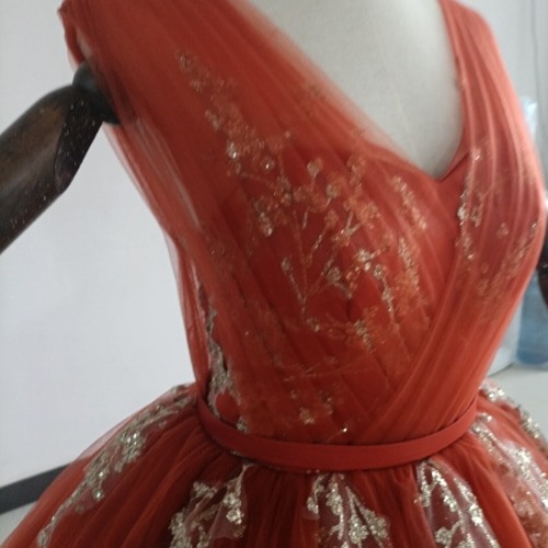 カラードレス 茶色テラコッタ ソフトチュール レース エアリー感  