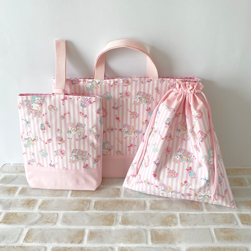 ハンドメイド オーダー ユニコーン 巾着 レッスンバッグ ピンク 上履き入れ ハンドメイド オーダー ユニコーン 巾着 レッスンバッグ ピンク 上履き入れ