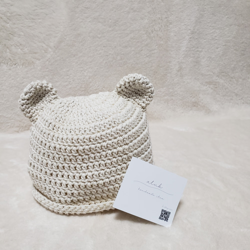 くま耳帽子 コットン ハンドメイド くま耳帽子 ベビー キッズ コットン100% 帽子(ベビー・キッズ) ___alku