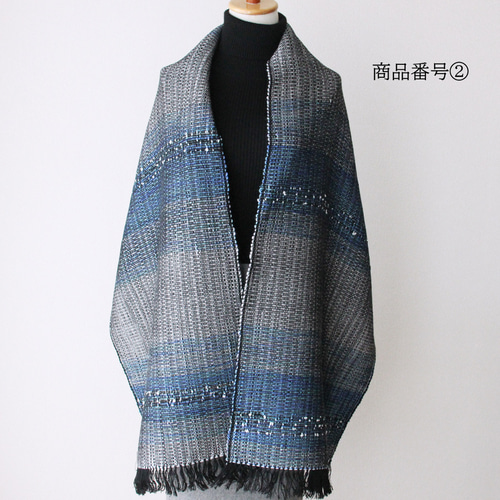 大人っぽいブルーグレー》大判ウール手織りストール ブルーグレー