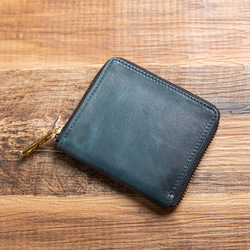 スキミング防止機能付き 馬革 二つ折り財布  コンパクト ビジネス ミニ財布 ネイビー JAW008 1枚目の画像