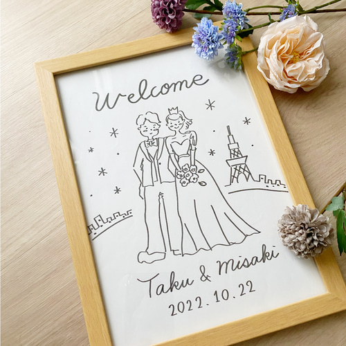 ⚫︎タイプG⚫︎モノクロ線画 似顔絵ウェルカムボード(全身 ⚫︎タイプG⚫︎モノクロ線画 似顔絵ウェルカムボード(全身