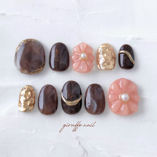 132 ネイルチップ ニュアンスネイル ブラウンネイル 秋ネイル カフェ  