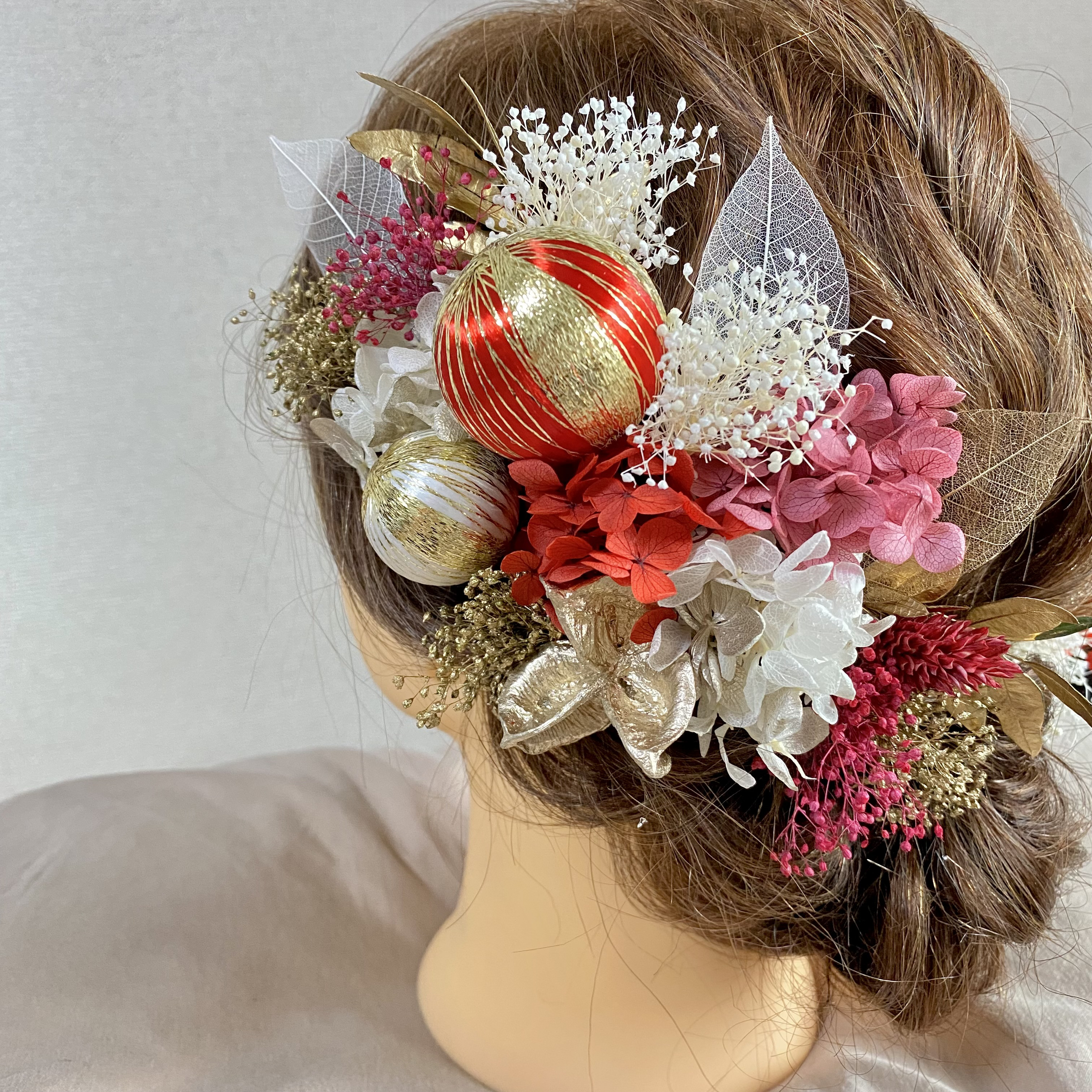 ドライフラワー髪飾り ヘッドパーツ 成人式 卒業式 結婚式 前撮り 赤 振袖ヘア 袴ヘア ウェディング