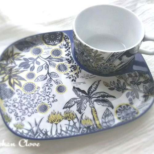 北欧風柄のワンプレート&スープカップ(この品限り)値下げ5200円→3900