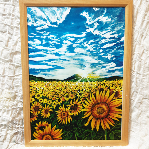 アートプリント【山中湖のひまわり畑】 絵画 HR 通販 14753337