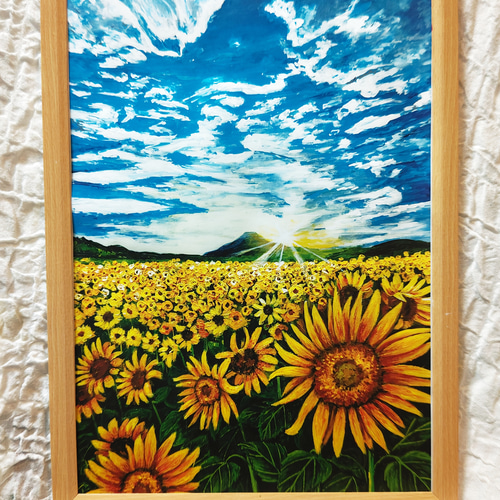 油絵 絵画【富士山が見えるひまわり畑】 絵画 HR 通販