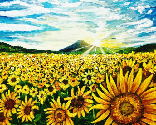 油絵 油彩 油彩画 絵 絵画【山中湖のひまわり畑】A3 油絵】【山中湖のひまわり畑 】 #油絵 #手書き #アート #絵画