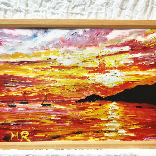 油絵 絵画 【朝焼けと日没】 油絵 絵画 【朝焼けと日没】【色紙】 絵画 HR 通販 14695199