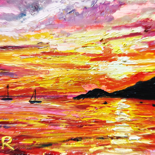 夕陽が海に沈むまで』油絵 絵画 アトリエ風の通☆Etsuki Misu