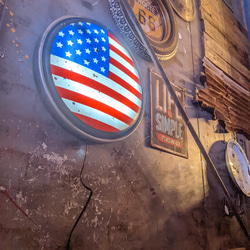 アメリカンヴィンテージな家/ 星条旗 柄 ウォールランプ/ 電飾看板