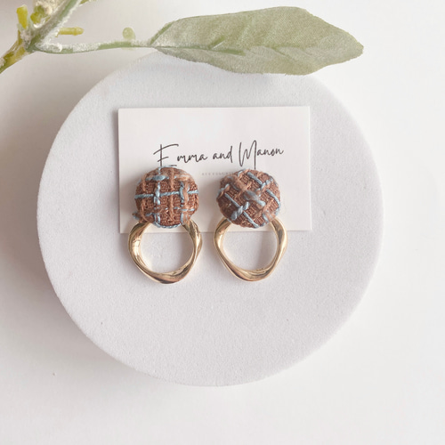 ☆ アレルギー対応 チタン くるみボタン カボション ツイード調