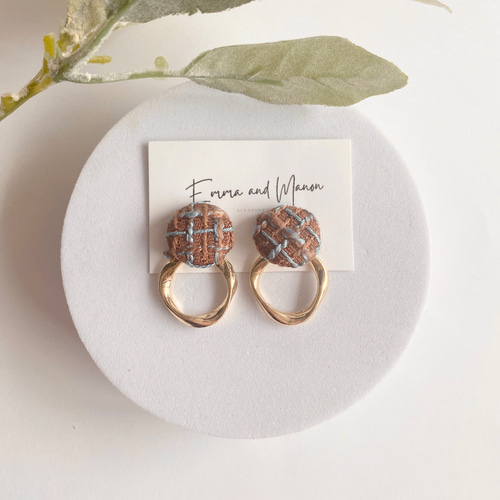 新作⭐ツイードケミカルレースボタンカボションピアスイヤリング赤春