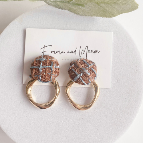 新作⭐ツイードケミカルレースボタンカボションピアスイヤリング赤春