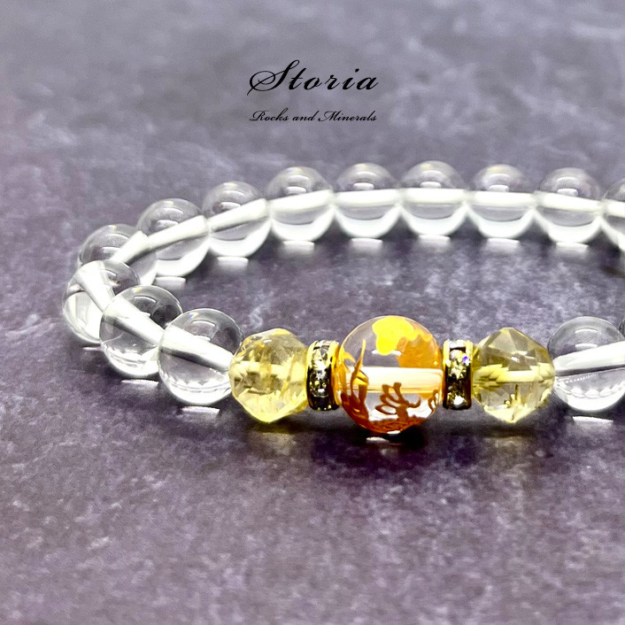 スターカットシトリン（黄水晶）×10㎜ 五爪皇帝龍【金彫り】水晶 ブレスレット