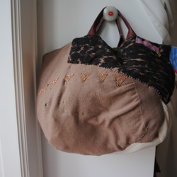 Bag 手縫のバッグ　布製　本革　持ち手　ハンドメイド　1581 3枚目の画像