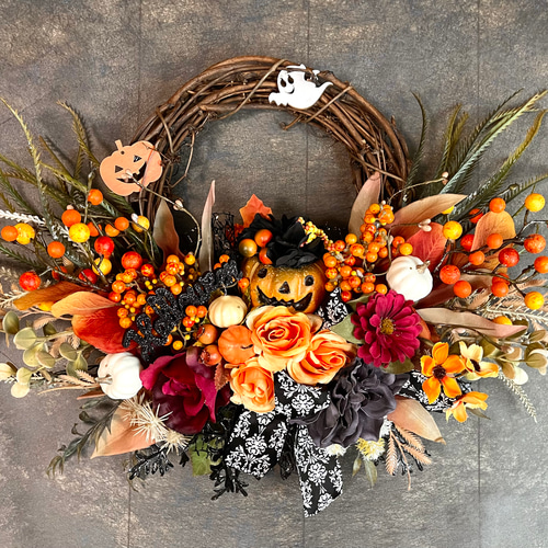No.wreath-15483/ハロウィンリース22-(20) ジャックオ38x56cm/アーティ 
