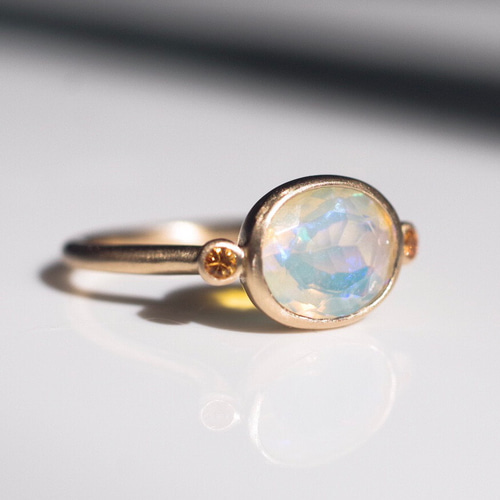 K18/K10】オパールのオーバルリング 猫脚アンティーク風 オレンジ