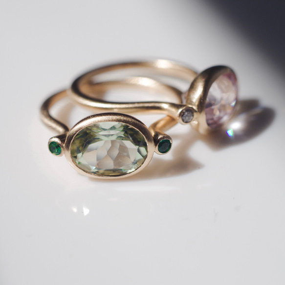 [K18/K10] 綠紫水晶橢圓形戒指*貓腿仿古風格祖母綠*二月生日石 第12張的照片
