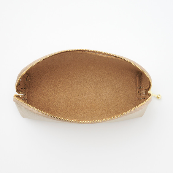 【日本製 全11色】本革マルチケース 化粧道具、コスメ、ペン筆記用具、眼鏡、メガネ、小銭など etc シャンパンゴールド 2枚目の画像